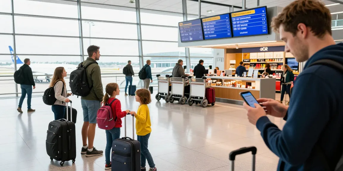Transfer from Frankfurt Airport with family at terminal preparing for journey