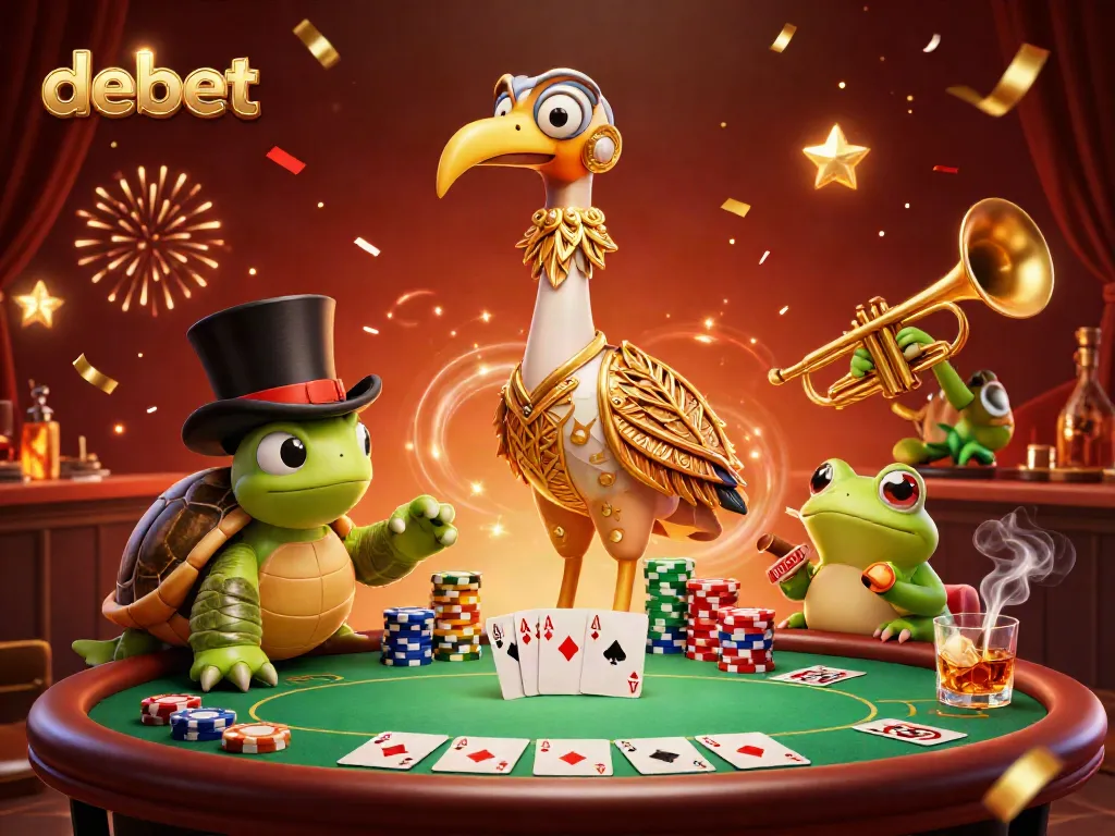 Experience debet casino action with vibrant characters and poker elements in a lively environment.