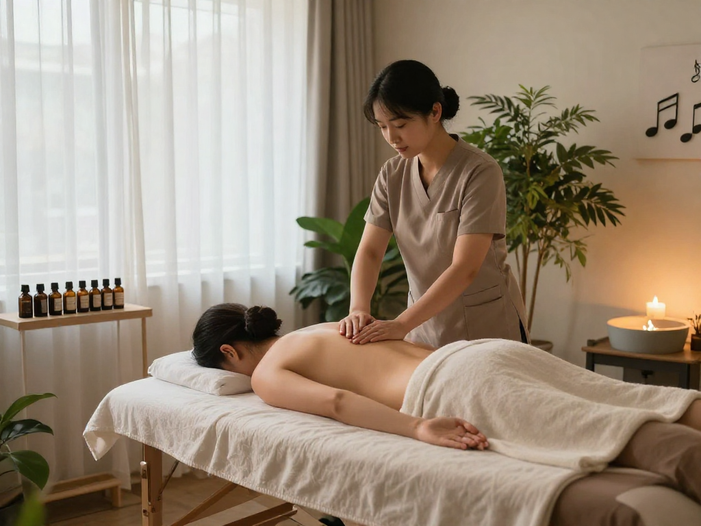 Relaxation during 의정부출장안마 therapy with a skilled therapist in a soothing massage room.
