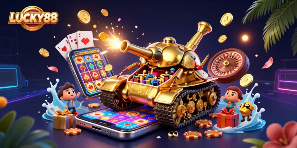 LUCKY88 bets come to life in a vibrant 3D casino scene with explosive action and fun.