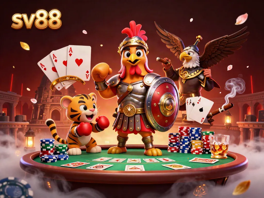 Experience thrilling sports betting excitement with sv88's vibrant 3D rooster gladiators.