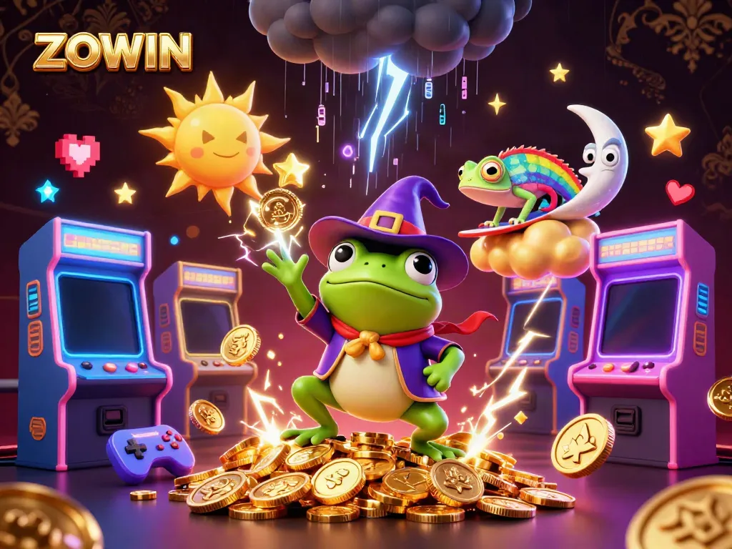 Join the action at ZOWIN with vibrant gaming elements and magical characters.