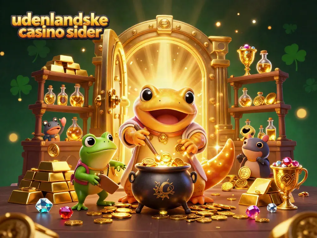 Experience exhilarating wins at udenlandske casino sider, featuring a vibrant 3D fantasy scene with gold coins and treasures.