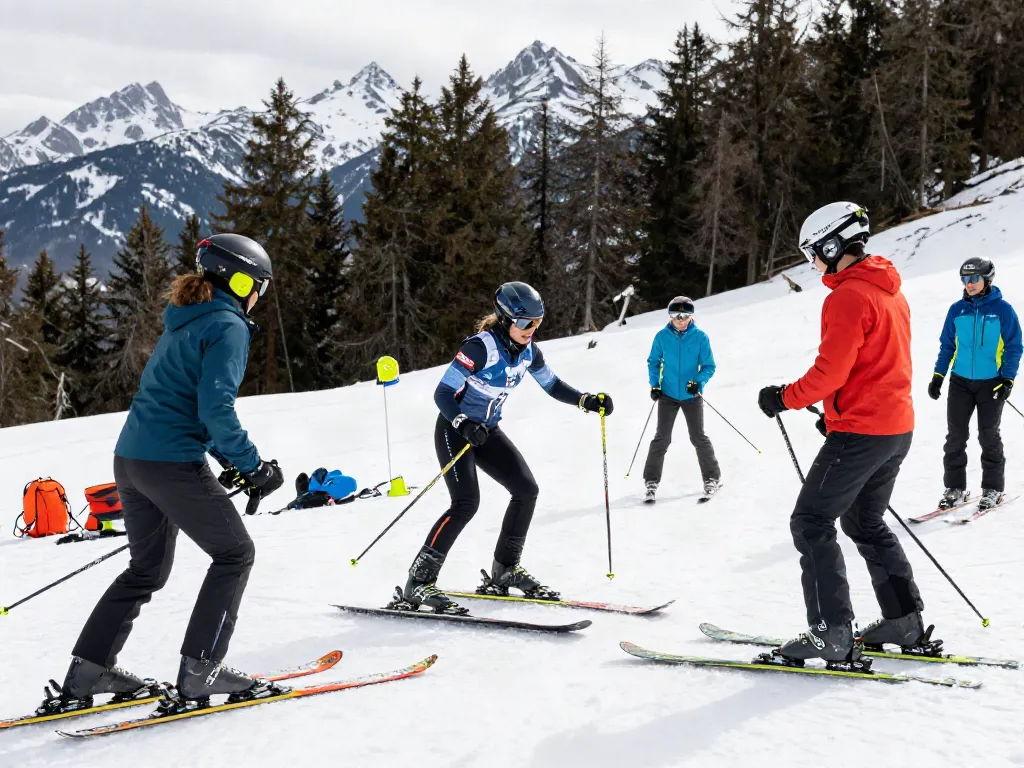 Lizz Görgl leitet ein Outdoor-Training mit angehenden Athleten in den Bergen, inspiriert durch ihre Leidenschaft für den Skisport.
