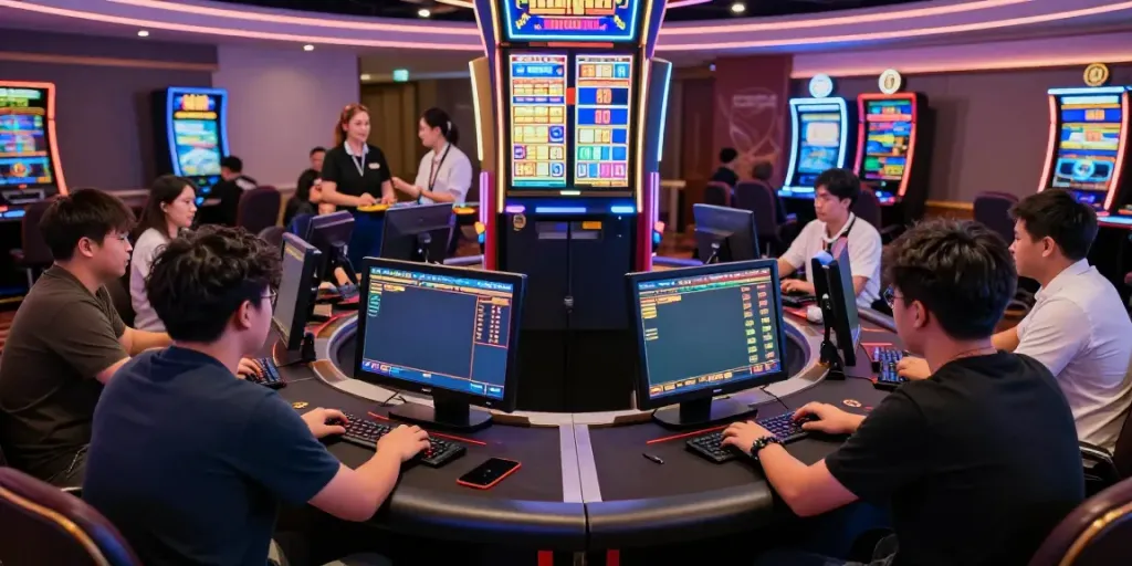 Exciting online gaming experience at https://ta88.network/ with diverse players engaged around a modern digital table.