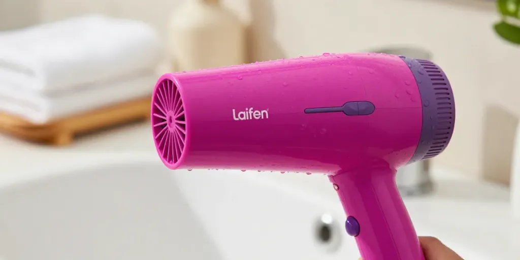 Detailed view of Laifen haartrockner beside fresh towels, showcasing its modern design.