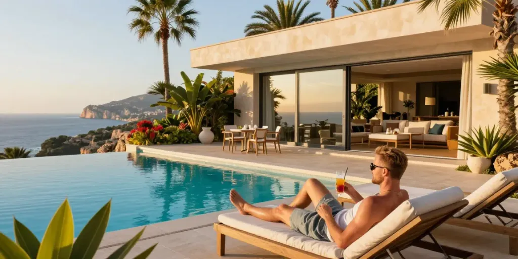 Schweinsteiger Villa Mallorca: Luxuriöse Außenansicht mit Pool und Meerblick