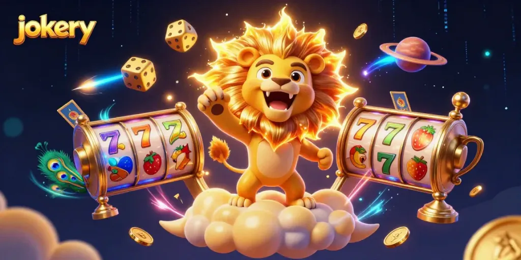 Experience the thrill of jokery with dynamic slot reels and vibrant casino elements all in one stunning scene.