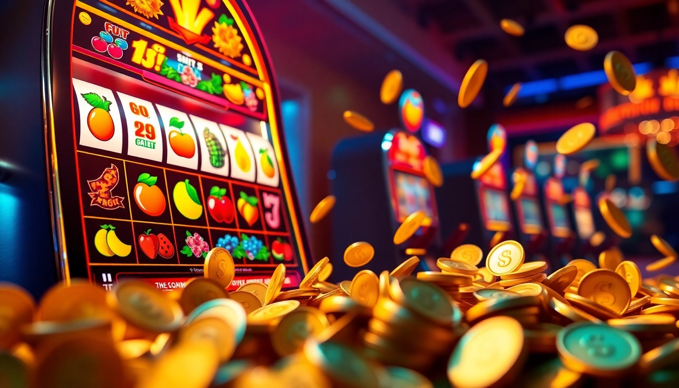 Claim exciting Free Spins while enjoying the thrill of a colorful slot machine, overflowing with coins.