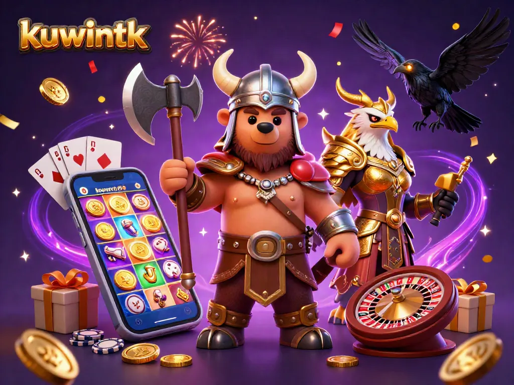 Engage with thrilling gaming at kuwintk featuring a vibrant 3D casino scene with dynamic characters and elements.