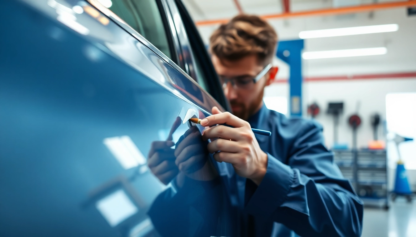 Lackschaden Reparatur München: Techniker repariert Lackschaden an Auto in professioneller Werkstatt