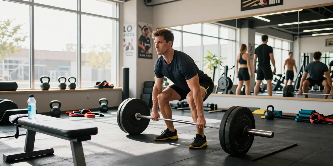 Deus Medical Steroide: Athlet hebt Gewichte in modernem Fitnessstudio.