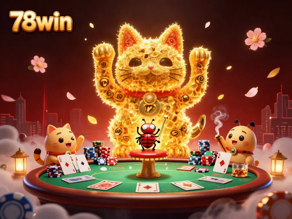 Engage with 78win at the casino through a charming digital scene showcasing vibrant gameplay elements.