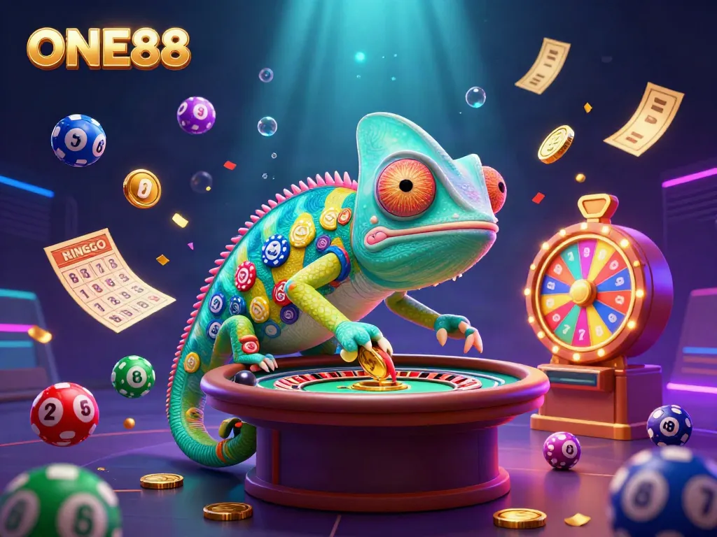 Engage with the colorful world of ONE88, featuring dynamic gaming elements and the vibrant casino atmosphere.