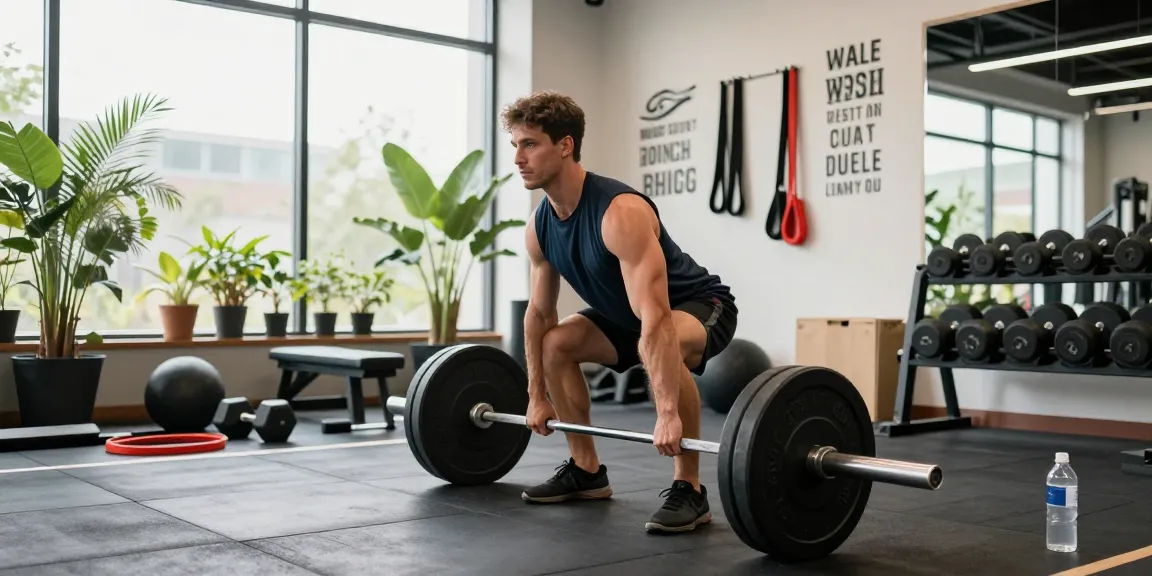 Global Pharma Steroids: Sportler hebt Gewichte im modernen Fitnessstudio mit natürlichem Licht.