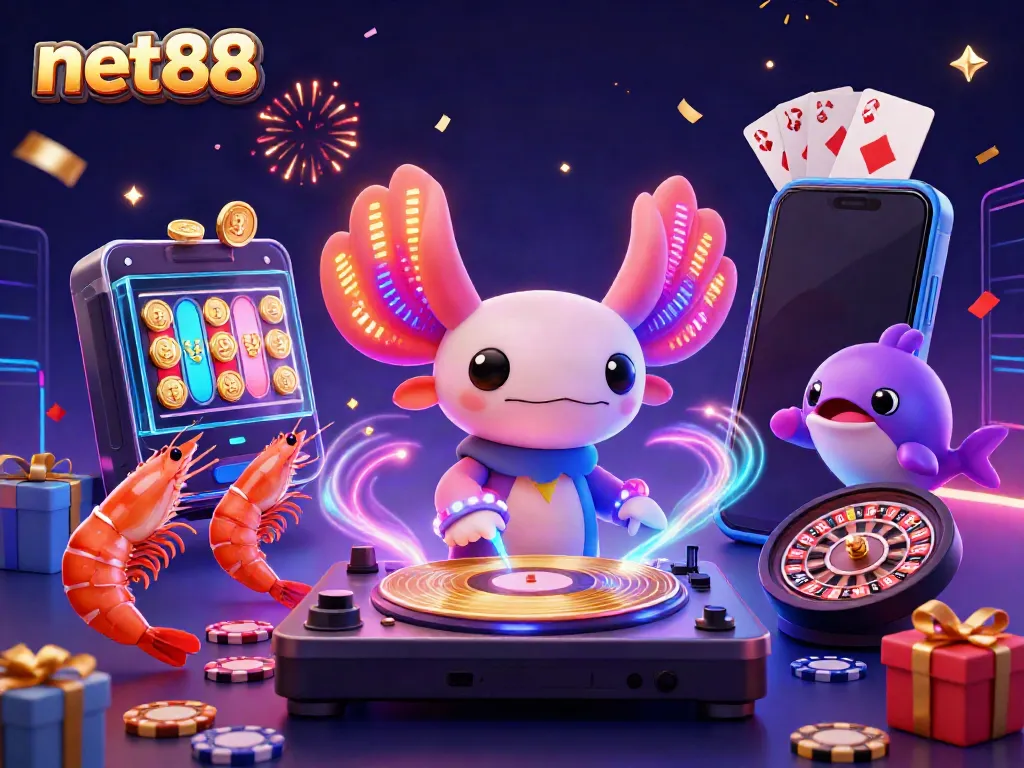 Experience thrilling gaming at net88 with a vibrant axolotl DJ scene mixing casino excitement.