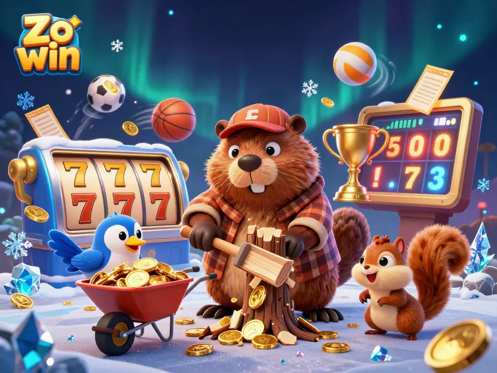 Win big at Zo win with a vibrant 3D illustration of gambling fun and golden rewards.