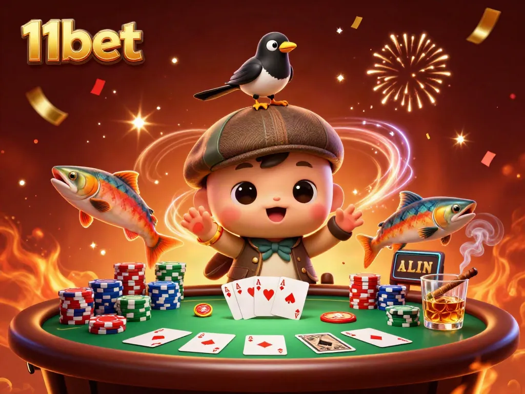 Engage in thrilling gameplay with 11bet featuring Nessie and friends at a lively casino scene.