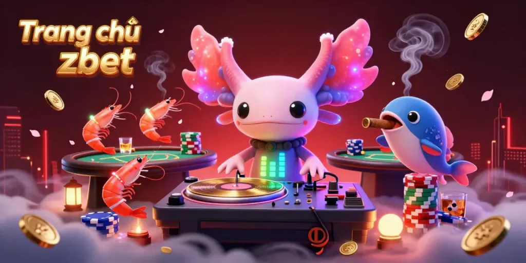Experience the gaming excitement at Trang chủ zbet with a vibrant axolotl DJ and dynamic casino elements.