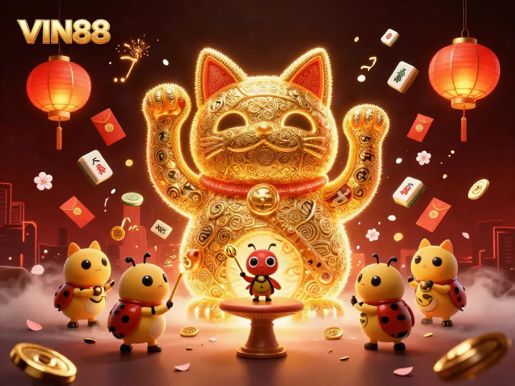 Experience winning opportunities with the dynamic display of VIN88's vibrant casino-themed illustration.