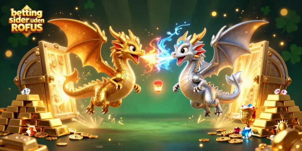 Experience excitement with betting sider uden ROFUS in a vibrant, dynamic casino scene filled with dragons and treasures.