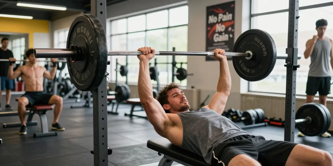 Bodybuilder im Steroidshop beim Training mit Gewichten im Fitnessstudio