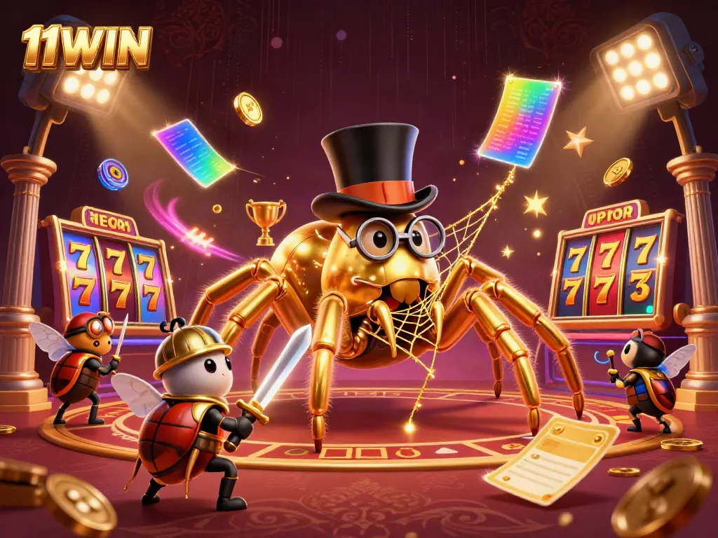 Experience thrilling slots at 11WIN with a vibrant 3D illustration showcasing the excitement of casino gaming.