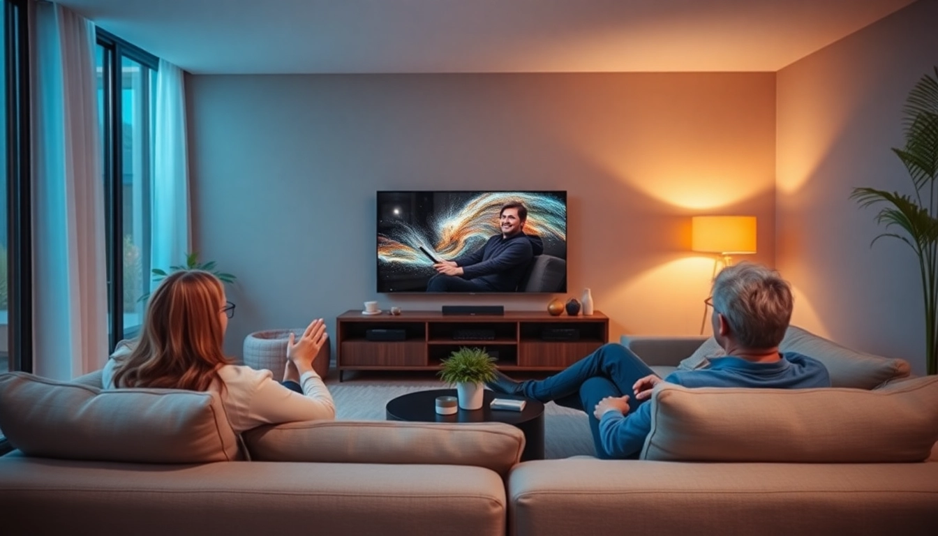 IPTV kaufen und entspannt im modernen Wohnzimmer Fernsehen genießen.