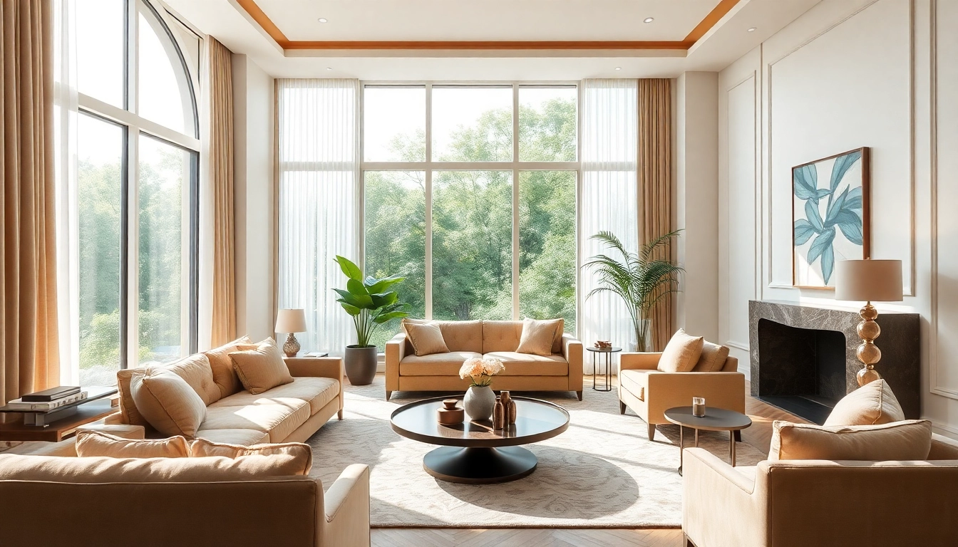 Luxury living room featuring elegant furniture and warm lighting for a cozy ambiance.