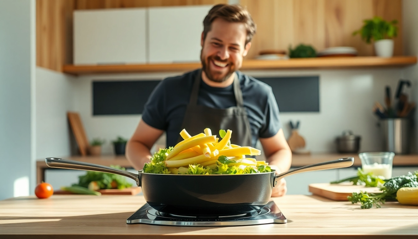 Entdecken Sie auf https://sommerkocht.ch Yann Sommer beim Kochen in einer modernen, hellen Küche mit frischen Zutaten.
