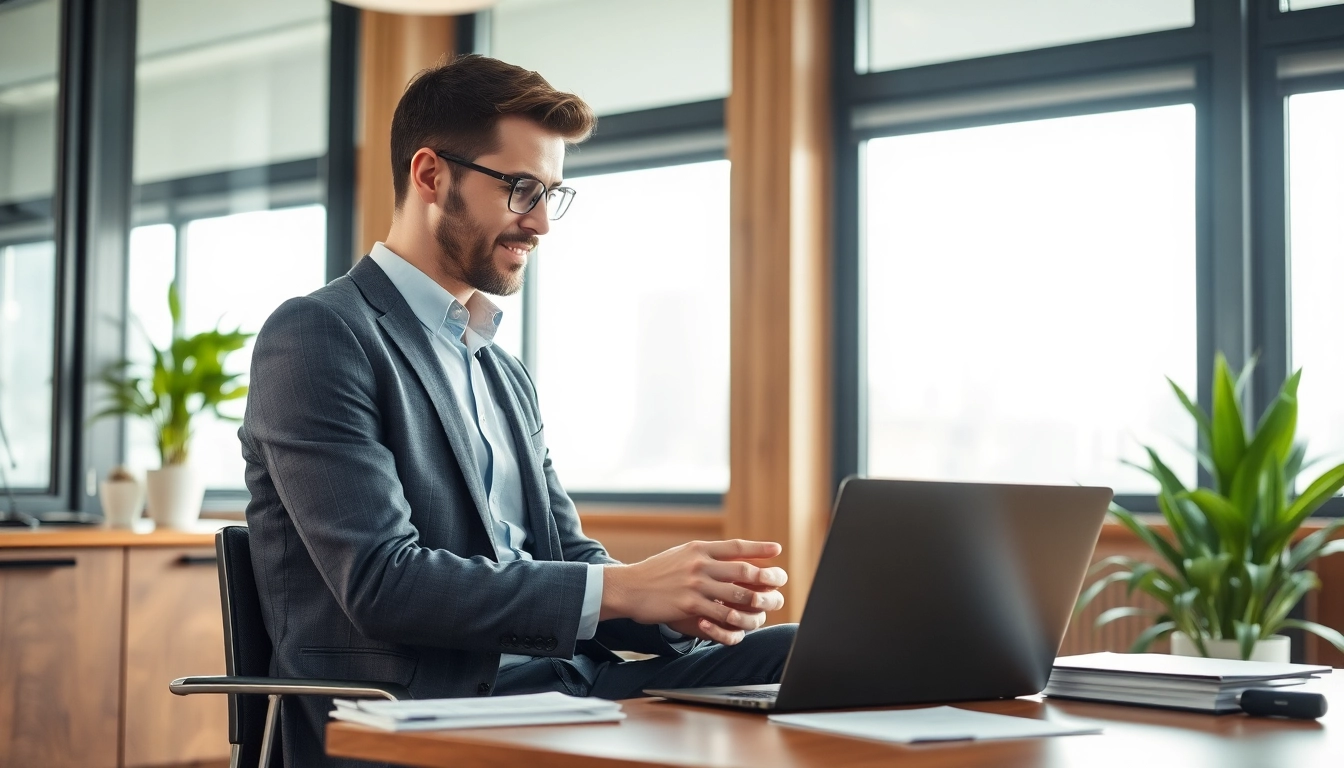 Headhunter Vertrieb: Professioneller Headhunter bei der Arbeit in modernem Büro.