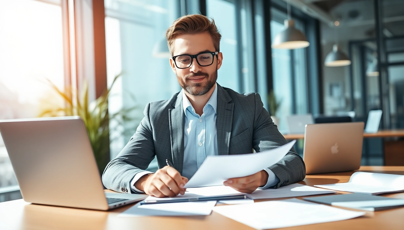 Headhunter Wolfsburg analysiert Lebensläufe in einem modernen Büro.