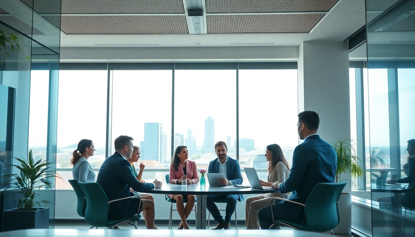 Headhunter München: Rekrutierer in einem modernen Büro beim Austausch.