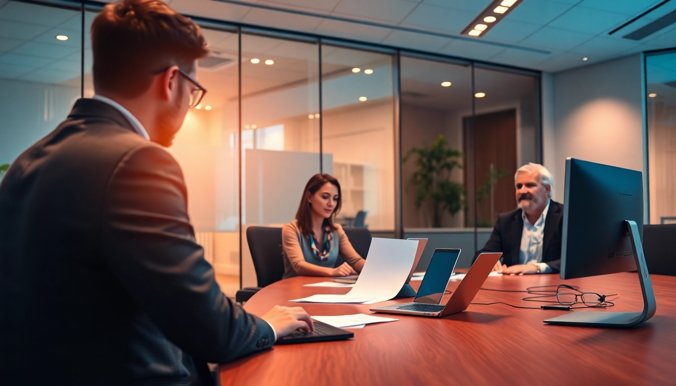Professionelle Fachkräfte und Beratende im Bereich Personalvermittlung während eines Vorstellungsgesprächs in einem modernen Büro.