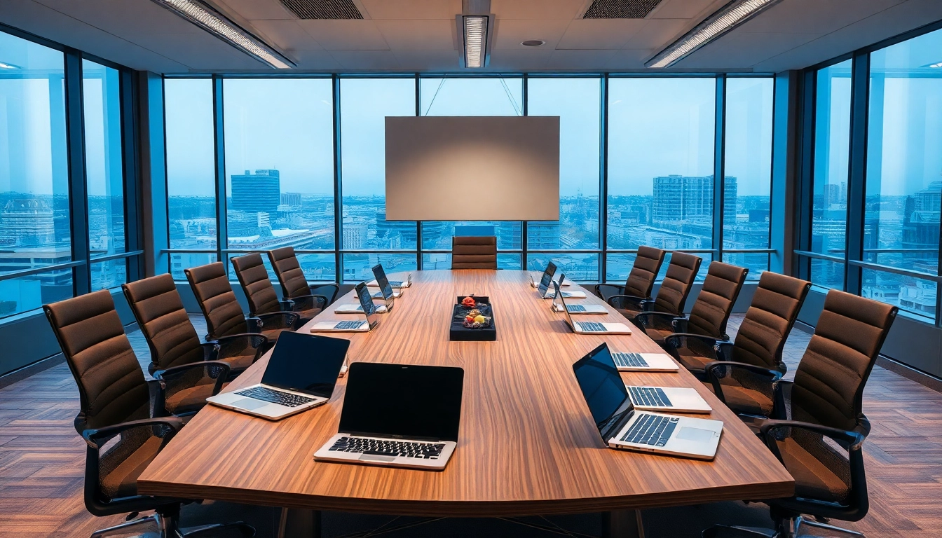 Professionelles Umfeld eines Headhunter Leverkusen-Teams mit Konferenztisch und Laptops.