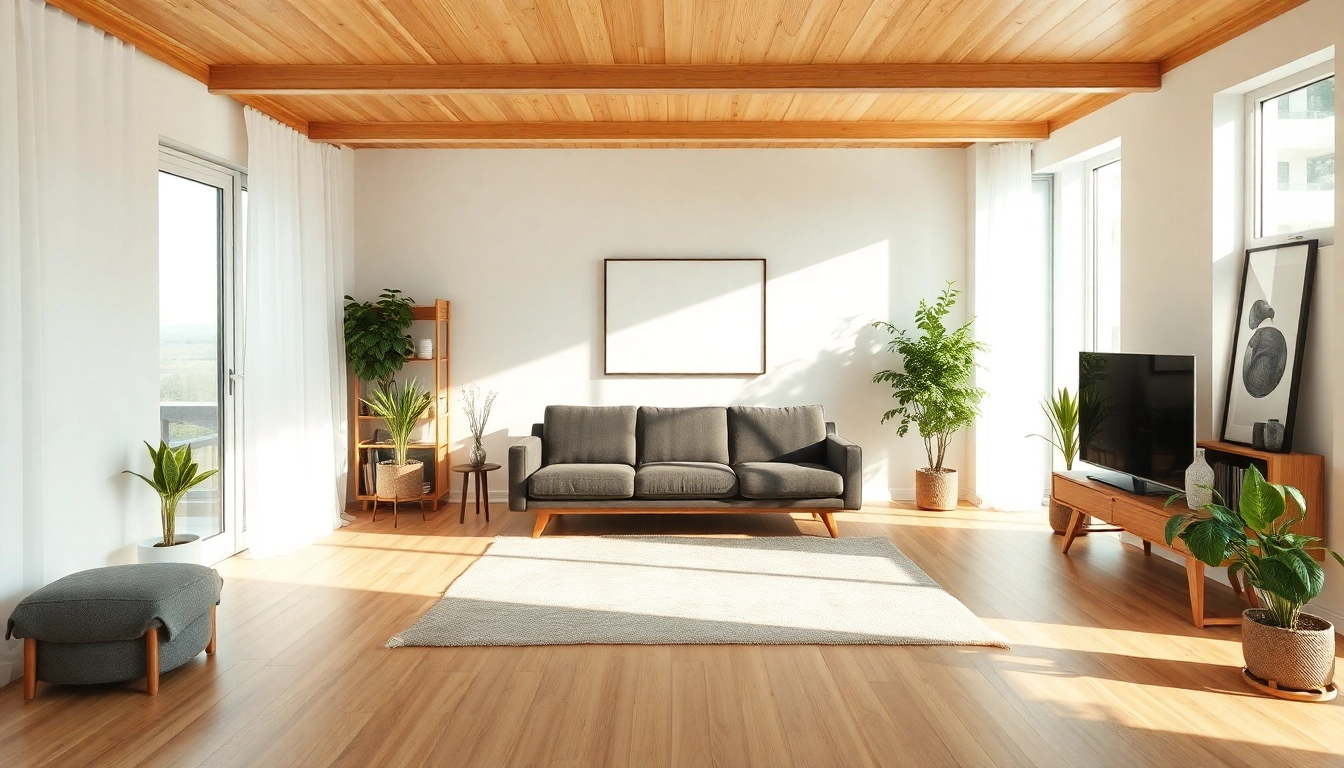 Inspirierende Raumgestaltung mit modernem Sofa und Pflanzen für einladende Atmosphäre.