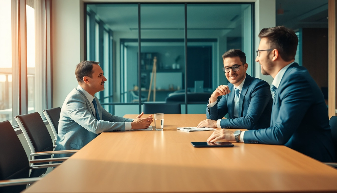Interaktion zwischen Headhunter Essen und Kandidat in modernem Büro.
