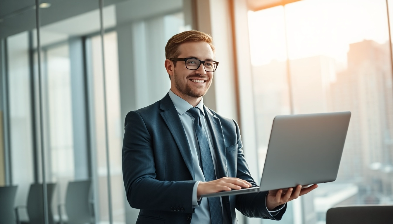 Headhunter IT präsentiert digitale Lösungen in einem modernen Büro.