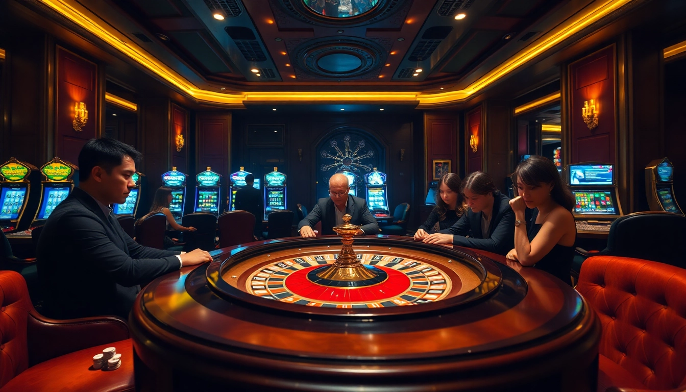 S8 gamblers enjoying a thrilling roulette game in a luxurious casino setting.