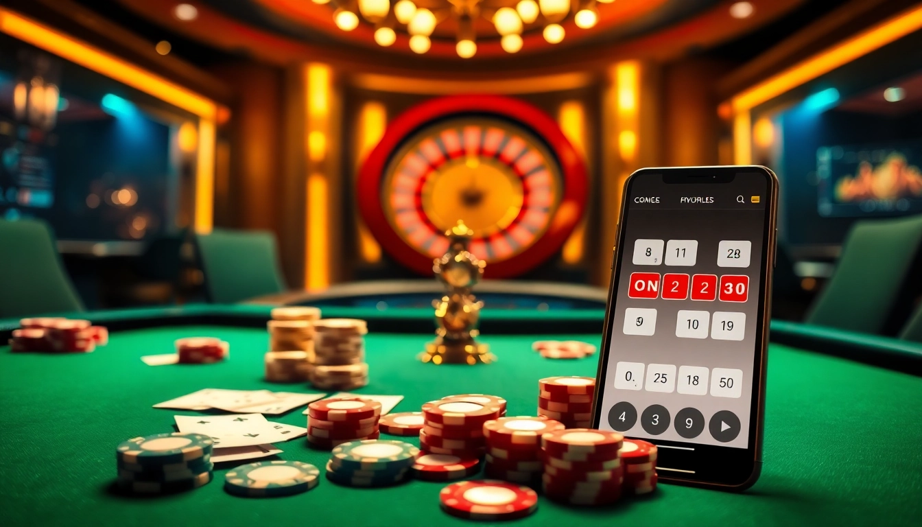 Engage with link 12bet in a luxurious online gambling setting featuring casino tables and vibrant action.