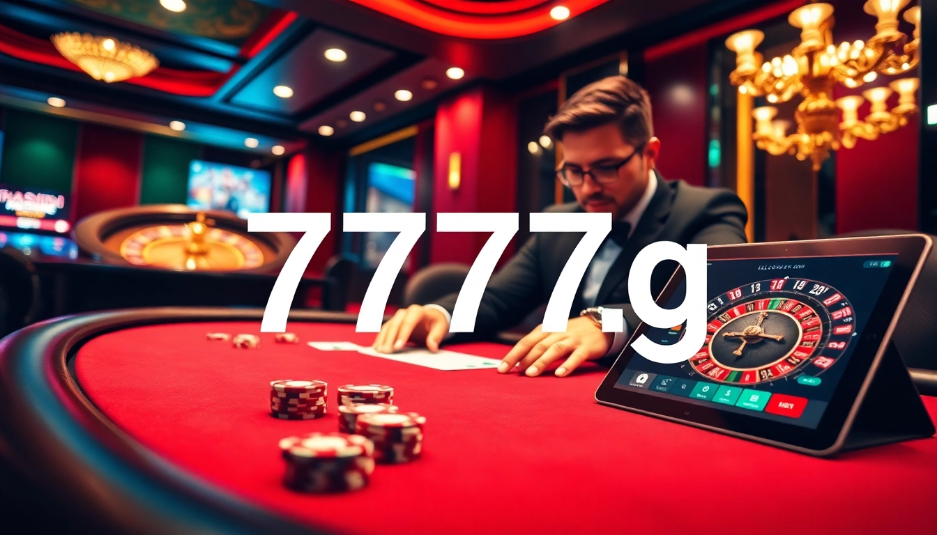 A skilled player enjoying poker at a luxurious casino table, representing the excitement of 777g online gambling.