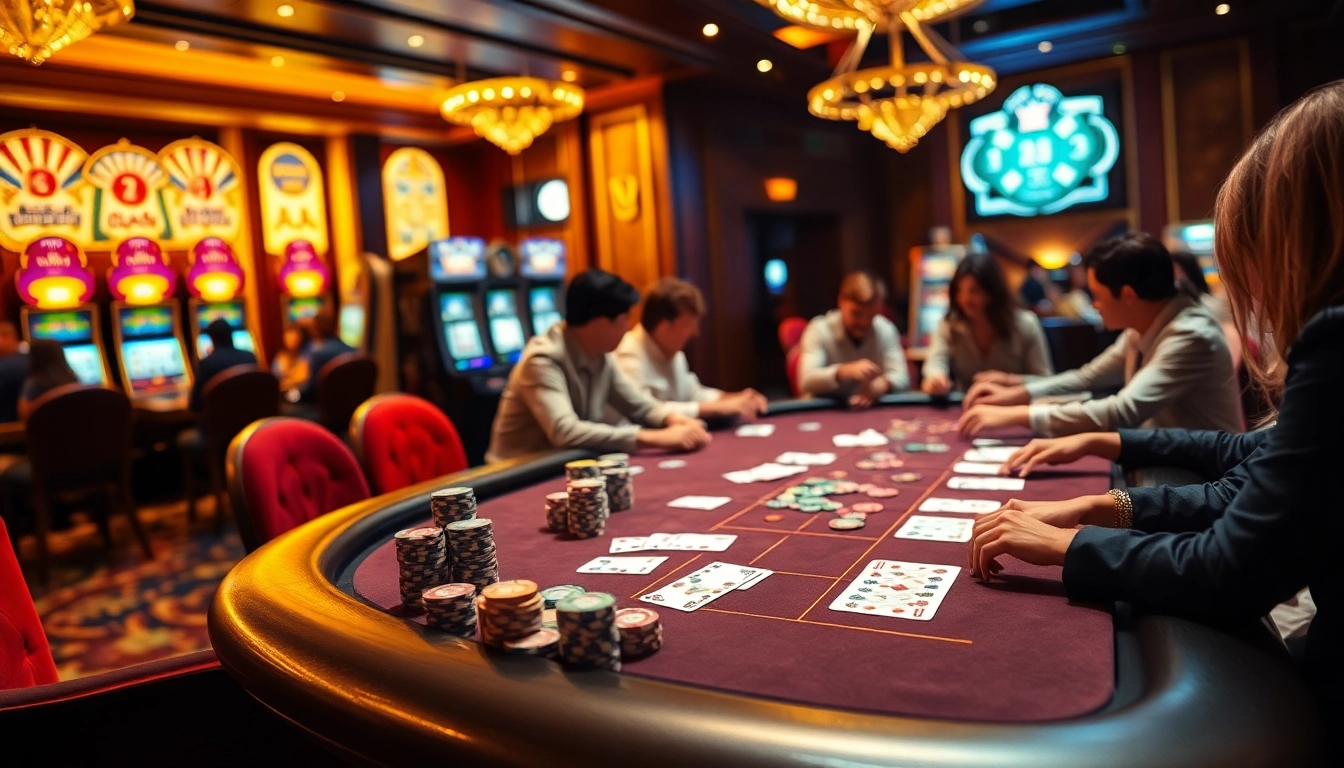 Players enjoying high-stakes poker at ZB368, with colorful chips and elegant cards.