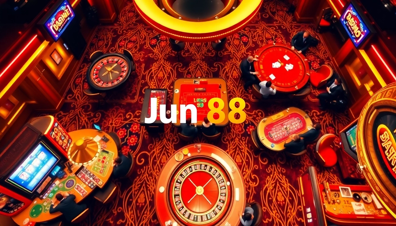 Engaging casino atmosphere with players enjoying Jun 88 gaming experiences at vibrant tables.