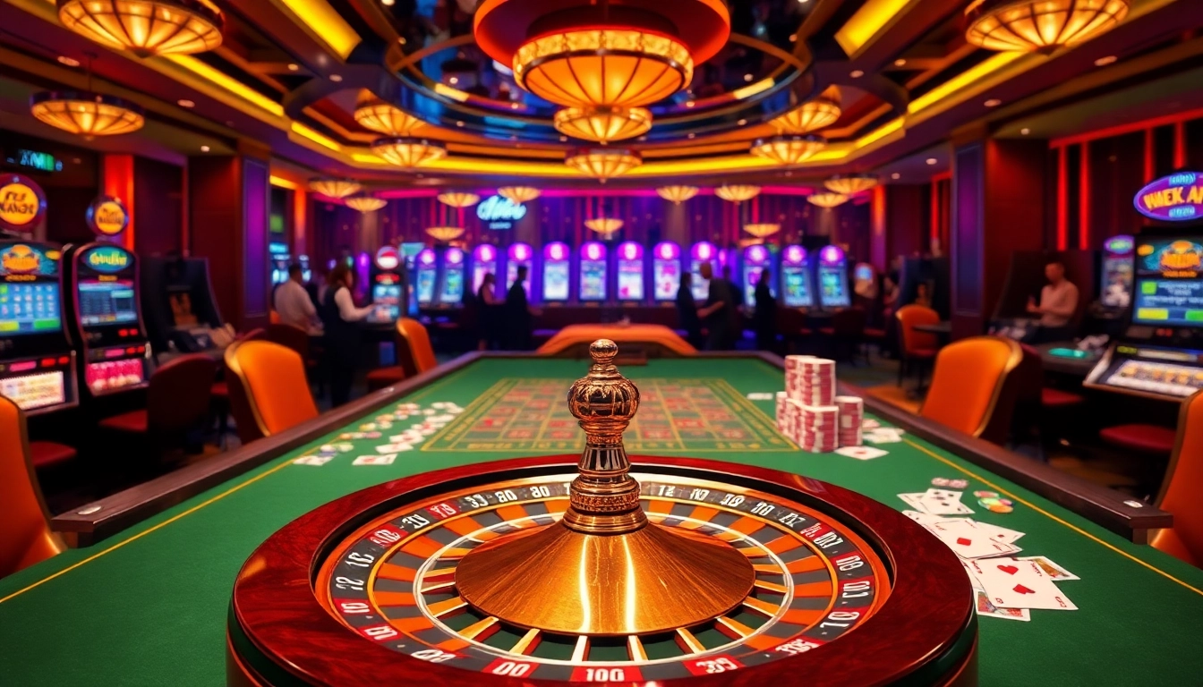 Experience the thrill of Jun88 casino games with vibrant slot machines and poker tables.