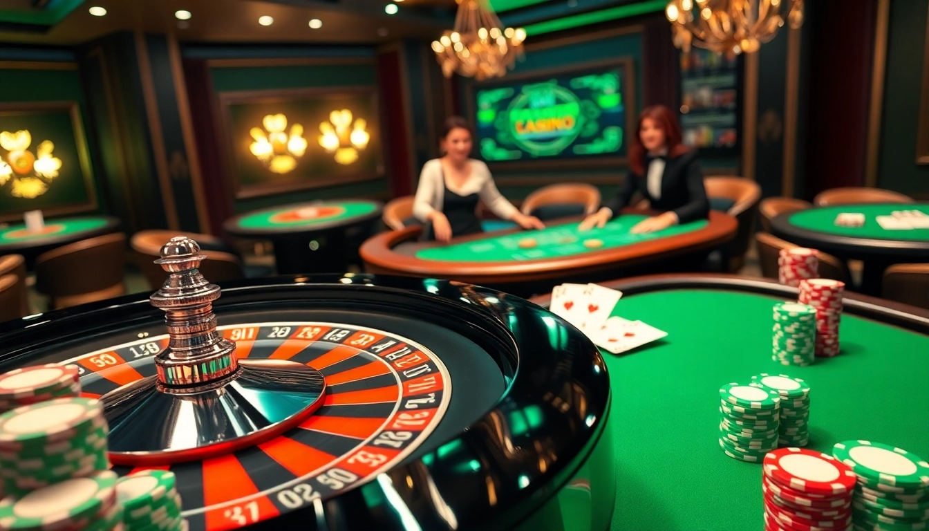 Experience the thrill of live gaming at lc88pro.com with a vibrant casino scene featuring roulette and poker.