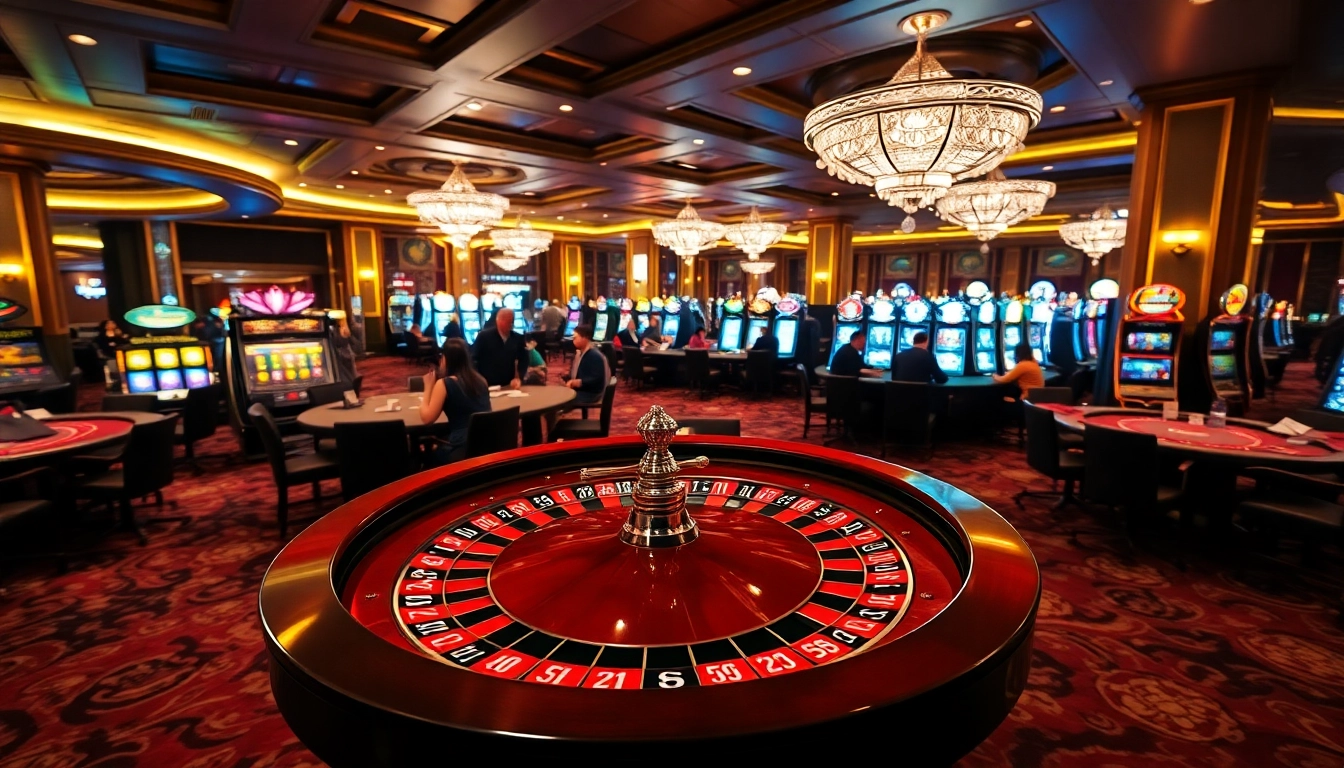 Experience thrilling gameplay at https://nohu900.org/ with vibrant casino scenes featuring poker tables and slot machines.