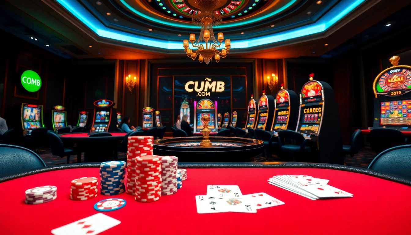Exciting casino scene highlighting LUCK8 COM poker chips and roulette wheels in a luxurious setting.