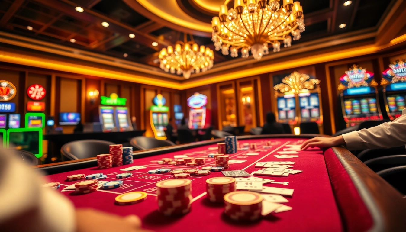Experience the excitement of MMOO at a vibrant casino with poker tables and roulette.