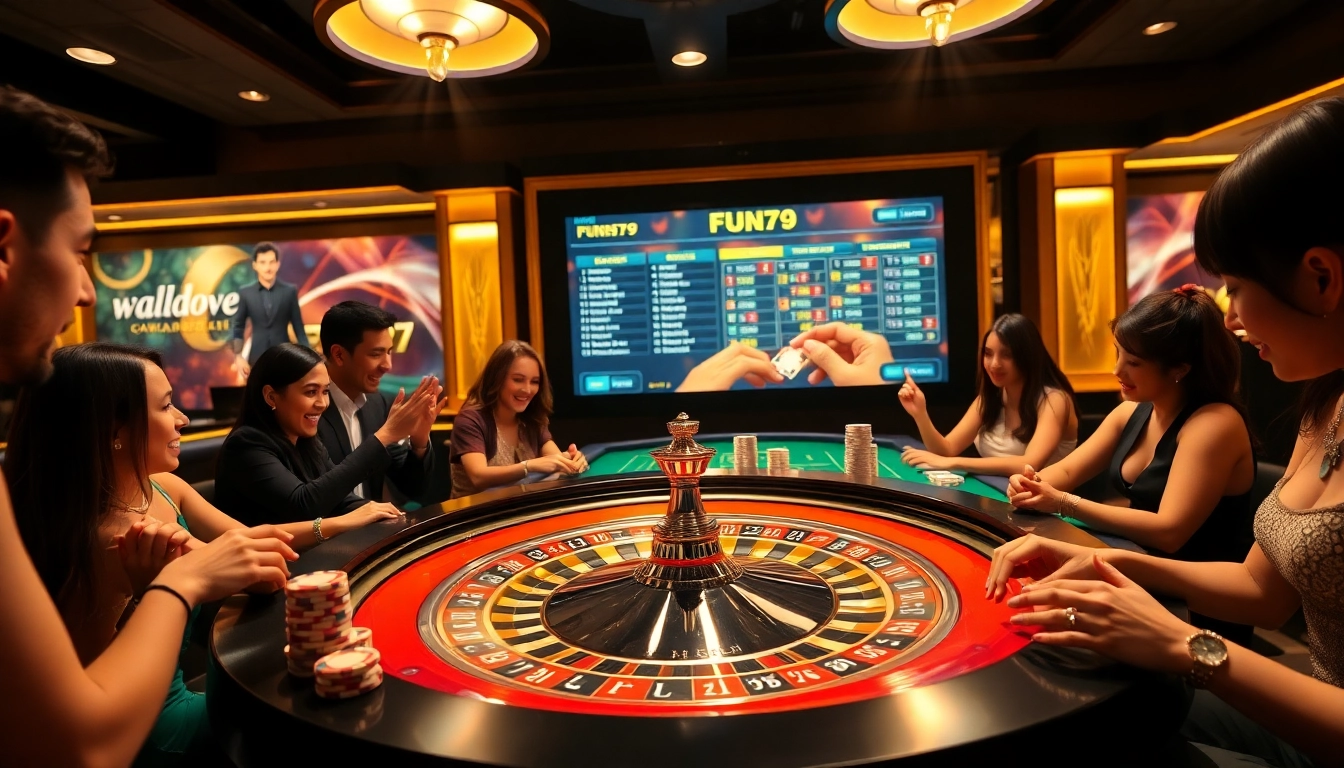 Engage in thrilling gameplay at https://fun79.bio/ with vibrant casino tables, high-stakes cards, and excited players.