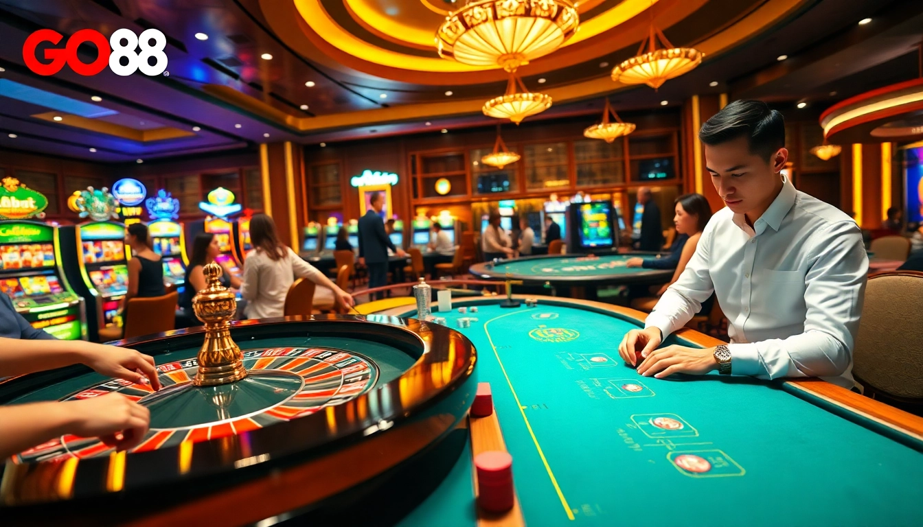 Players enjoying a thrilling game at GO88's vibrant casino scene.